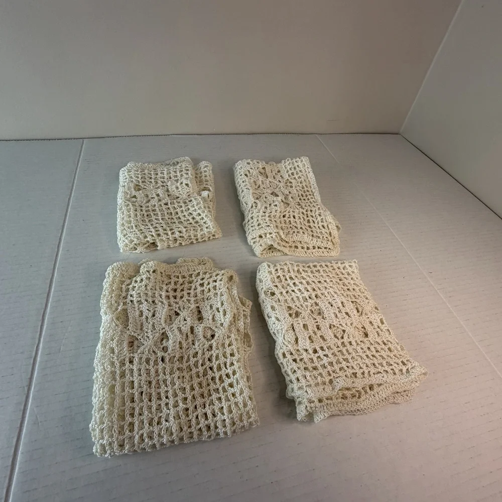 Vintage Victorian White Ivory Cottagecore Crochet Doily Rectangle Decor 4 PC Set